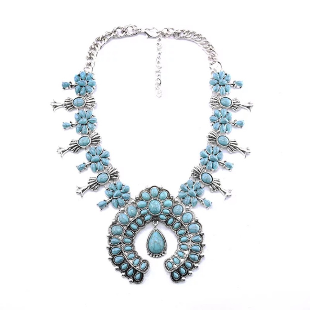 Turquoise Bib Boho Necklace - Picture 5 of 5